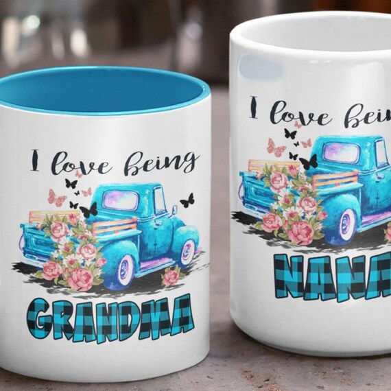 I Love Being Grandma (or Nana, Mimi, Grammy, Mawmaw, Nanny, Lulu, Weezy.....) Mugs, Old Blue Truck, Great Gift! FAST SHIP!