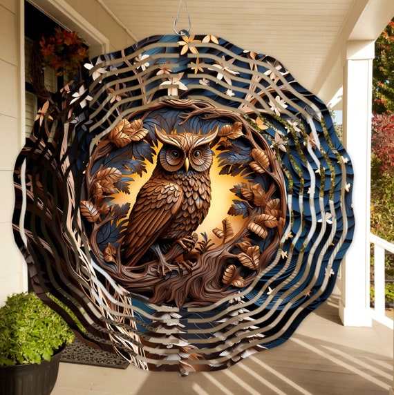 Beautiful Owl 10" Wind Spinner, Great Gift for Teachers, Pastor, Caregivers, Neighbors, anyone!  Optional Spiral Tail Available, FAST SHIP!