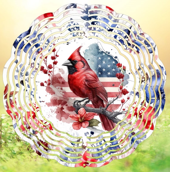 Patriotic Cardinal, Flag 10" Wind Spinner, Great for Memorial Day, 4th of July, Anytime!,  Optional Spiral Tail Available. FAST SHIPPING!
