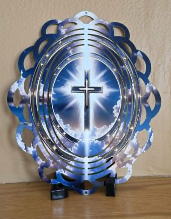 10" Oval Cross Wind Spinner with Glass Crystal, Weather Resistant Outdoor Decor, FAST SHIPPING!
