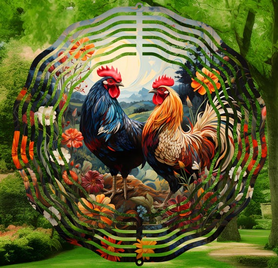 Beautiful Roosters 10" Wind Spinner, Item #SP351, Optional Spiral Tail Available, FAST SHIPPING!