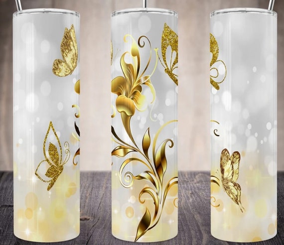 Beautiful Gold Butterfly 20 oz Tumbler, FAST SHIPPING!