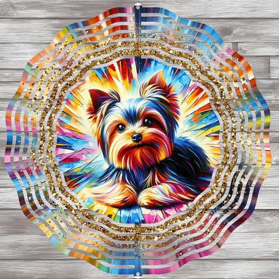 Beautiful, Colorful 10" Yorkie Wind Spinner, Optional Spiral Tail Available. All Weather, FAST SHIPPING!