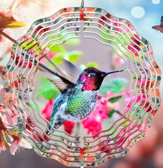 Pretty Hummingbird Wind Spinner, Optional Spiral Tail Available, FAST SHIPPING!