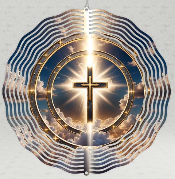 Golden Cross Wind Spinner, Faith Garden Decor, Memorial Sympathy Gift, Choice of 8" or 10", Optional Spiral Tail Available, FAST SHIPPING!