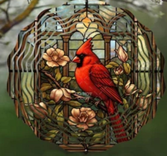 Beautiful Cardinal Stained Glass Wind Spinners.  FAST SHIPPING!