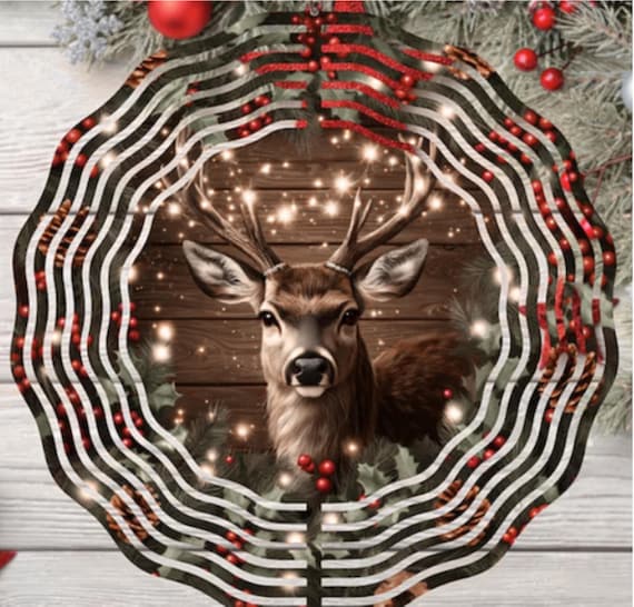 Christmas Deer 10" Spinner, Item SP312, Optional Spiral Tail Available, FAST SHIPPING!