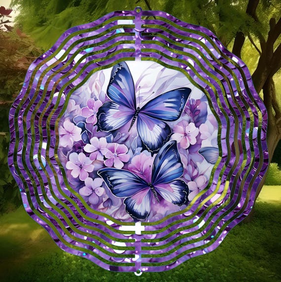 Beautiful Purple Butterfly 10" Wind Spinner, ITEM #SP326, Optional Spiral Tails Available, FAST SHIPPING!