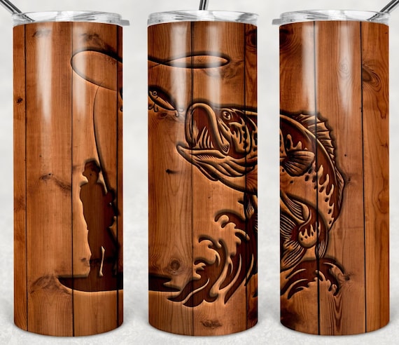 Beautiful Wood Look Bass Tumbler, 20 oz Double-Wall Stainless Steel Tumbler, FAST SHIPPING!