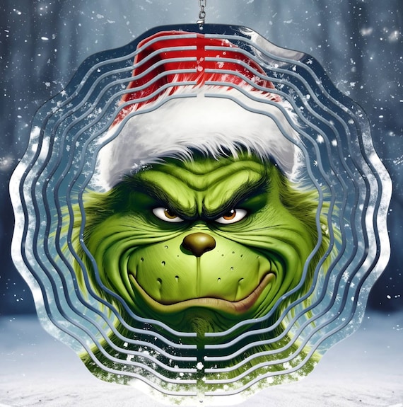 Fun Grinch 10" Wind Spinner, Christmas Spinner, Optional Spiral Tail Available, FAST SHIPPING!