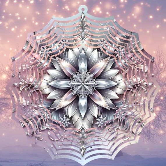 Gorgeous Pink/Silver Snowflake 10" Wind Spinners. Item #SP297, Optional Spiral Tail Available, FAST SHIPPING!