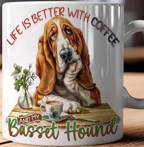 Adorable Bassett Hound Standard LARGE 15 oz Coffee Mug. Great Gift! FAST SHIPPING!