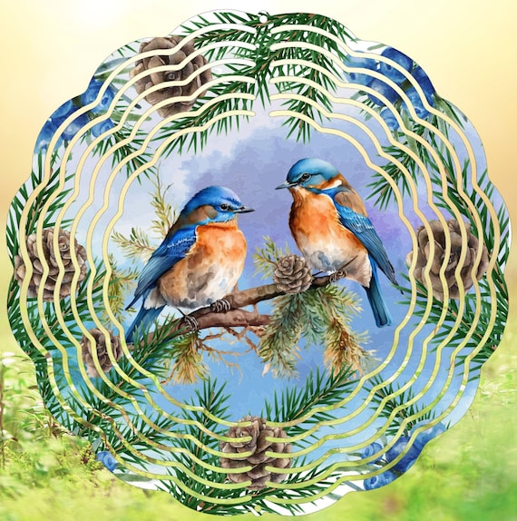 Beautiful Bluebird 10" Wind Spinner, Optional Spiral Tail Available, FAST SHIPPING!
