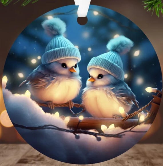 Cute Pastel Birds Ornament, Can Personalize Back of Ornament, Includes Gift Box, Item #O155, FAST SHIPPING!