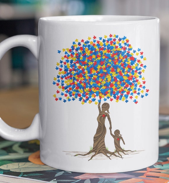 Autism Puzzle Tree of Love, Boy or Girl, Choice of mug color, FAST SHIPPING!