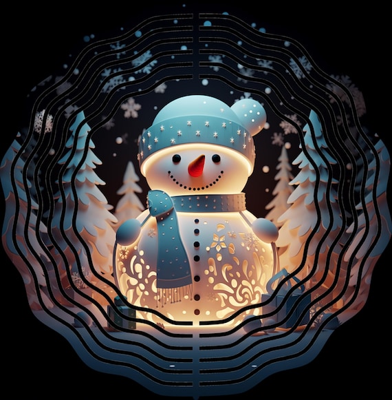 Such a pretty Glowing Snowman 10" Wind Spinners. Item #SP293, Optional Spiral Tail Available, FAST SHIPPING!