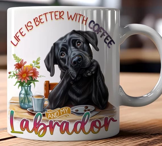 Adorable LABRADOR (white or black lab) LARGE 15-oz Mug. Other Breeds Available, Fast Shipping!
