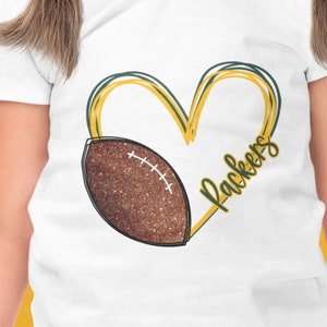 Pretty Football Heart, Packers, Football infant Bodysuit or Toddler T-Shirt, Short or Long Sleeve Option, FAST SHIPPING!