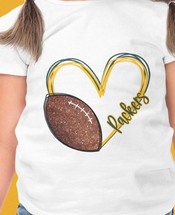 Pretty Football Heart, Packers, Football infant Bodysuit or Toddler T-Shirt, Short or Long Sleeve Option, FAST SHIPPING!