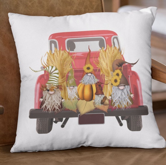 Fall Gnomes 18x18 Pillow Cover, Red Truck Fall 18x18 Pillow Cover