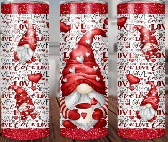 Beautiful Valentine Gnome Tumbler, FAST SHIPPING!