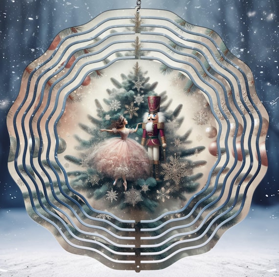Nutcracker & Ballerina Design on your choice of 8", 10" or 12" Wind Spinner, Optional Spiral Tail Available, FAST SHIPPING!