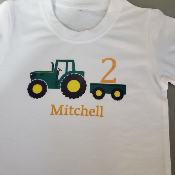 Green Tractor pulling trailer with age T-Shirt, any age.., Short or Long Sleeves, FAST SHIPPING!