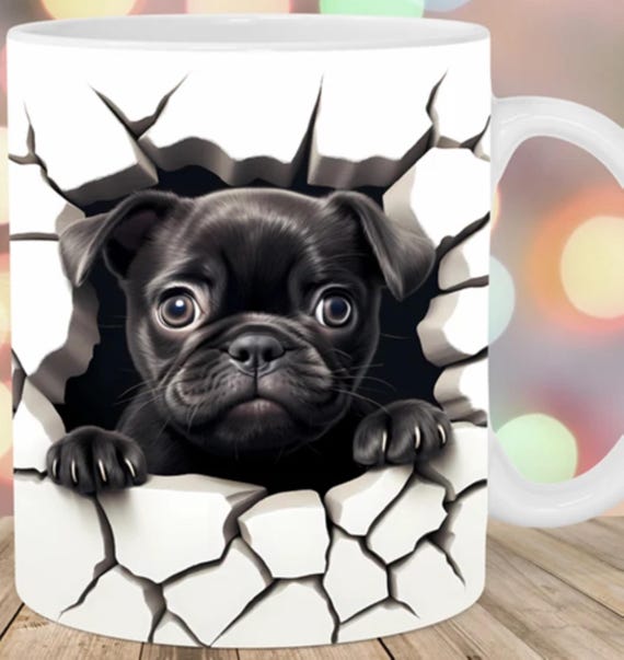 Adorable 3d-Look Black Pug 11-oz Mug, FAST SHIPPING!