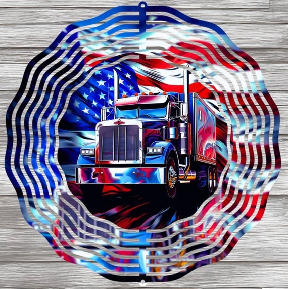 Beautiful American Trucker Wind Spinner, Optional Spiral Tail Available, FAST SHIPPING!