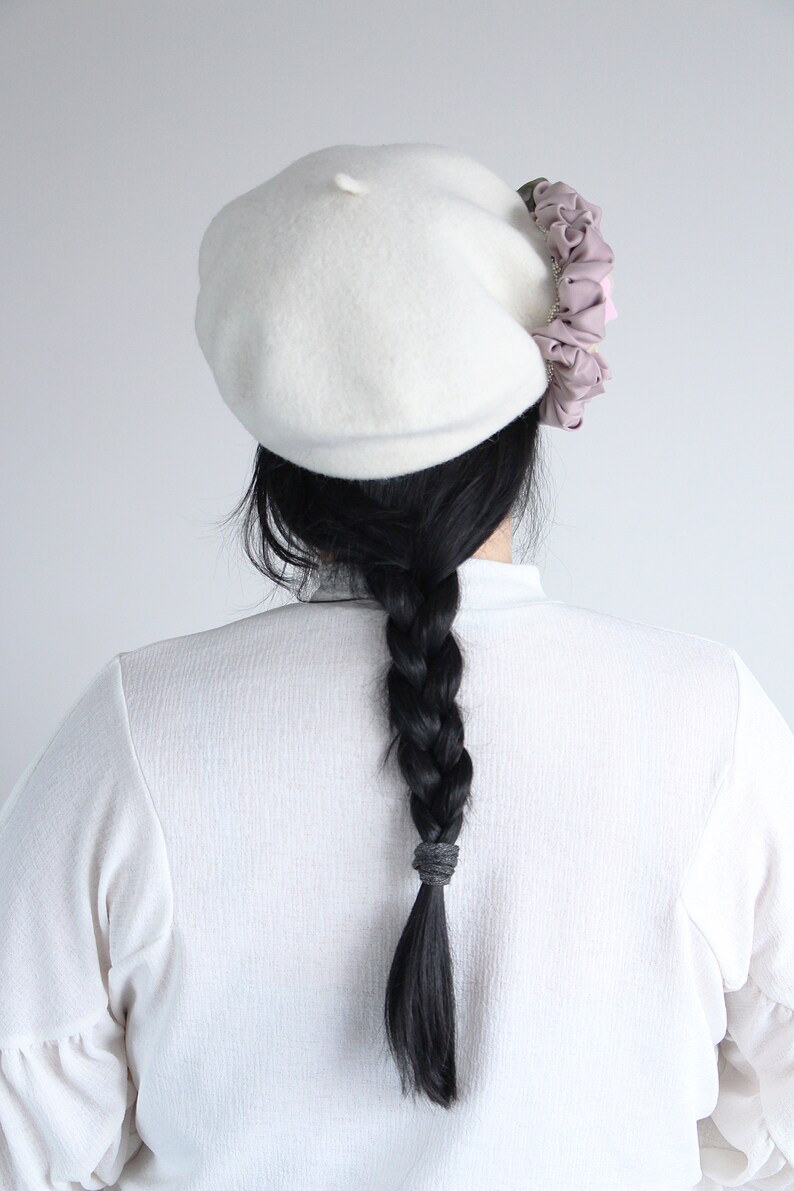 winter autumn warm head accessories for women and men White beret femme with flowers