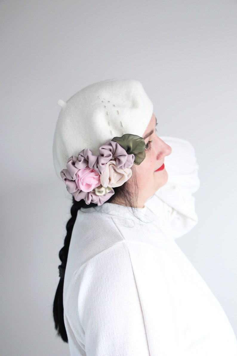winter autumn warm head accessories for women and men White beret femme with flowers