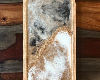 Vassoio in resina/legno spaccato oro, bianco e nero