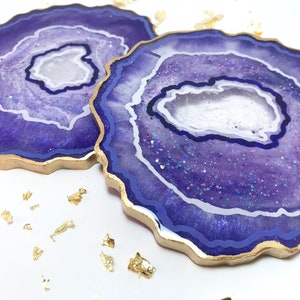 Geode Resin Coasters | Purple & Gold | Set of 1, 2, 4