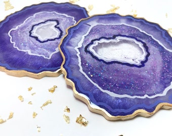 Geode Resin Coasters / Purple & Gold / Set di 1, 2, 4