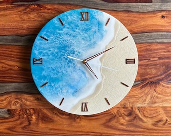 Orologio in resina a tema oceano, decorazione costiera fatta a mano per la spiaggia, 35,5 cm