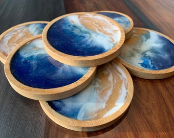Sottobicchieri in legno resina Ocean Waves / Spiaggia e costa / Set da 1, 2, 4