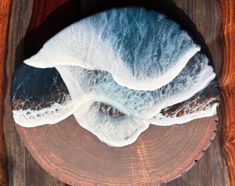 Decorazione murale in resina oceanica con fetta di legno