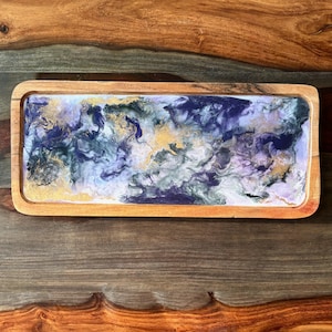 Purple, Black, White & Gold Resin/Wood Tray