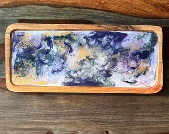 Vassoio in resina/legno viola, nero, bianco e oro