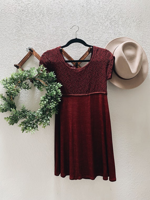 Vintage 90s Burgundy Baby Doll Dress
