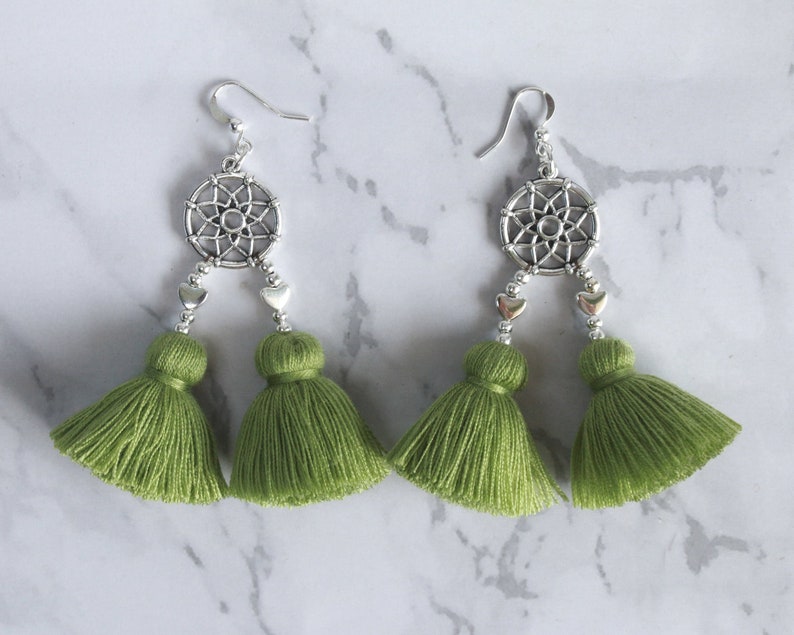 DCH Colorful Tassels Dangle Earrings Boho Jewelry Earrings for Women Girls Jewelry Gift Heart Charm Dream Catcher Drop Earrings
