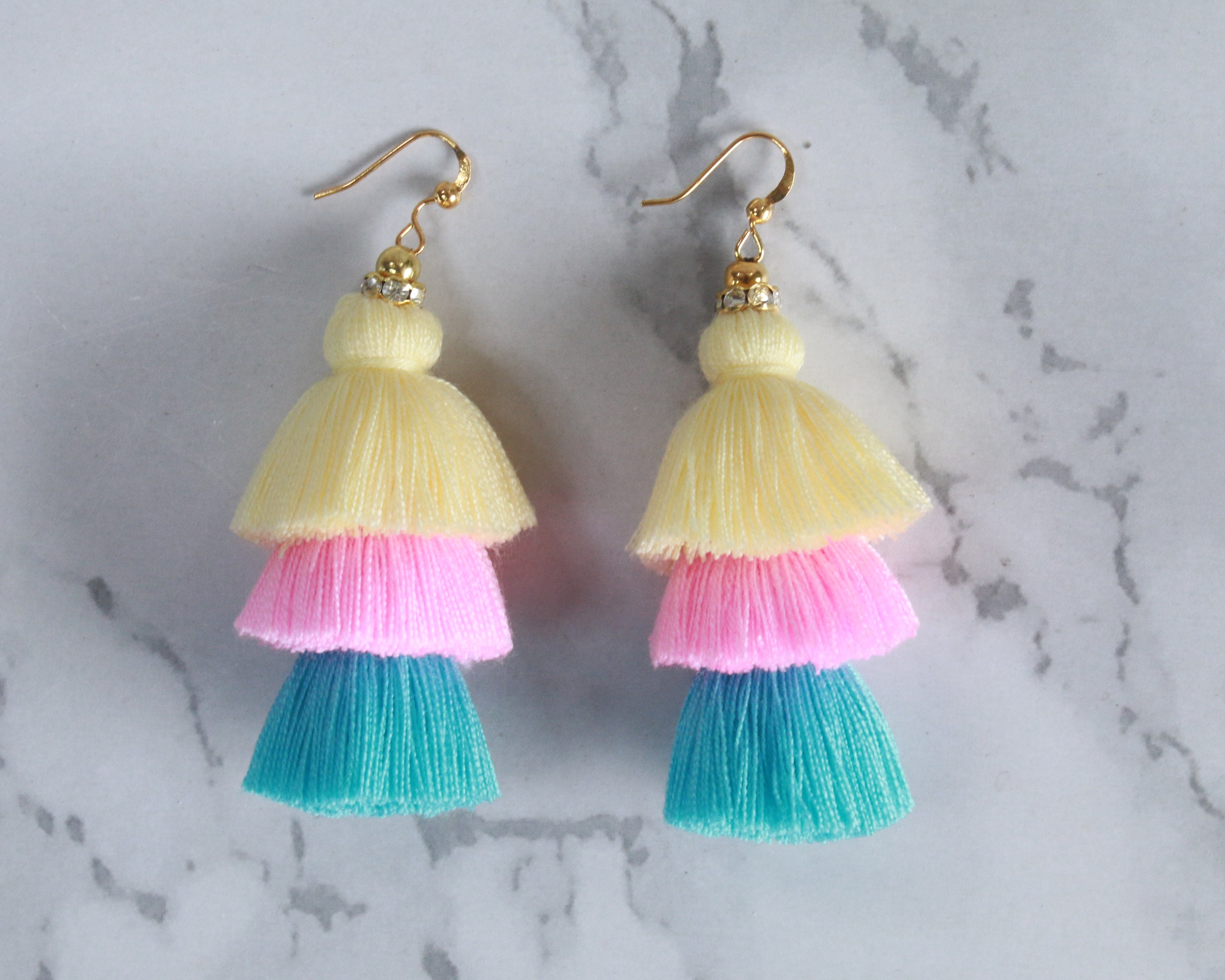 Pastel Earrings for Women Girls Tassel Layered Dangle Drop Etsy