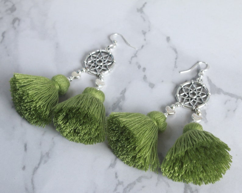 DCH Colorful Tassels Dangle Earrings Boho Jewelry Earrings for Women Girls Jewelry Gift Heart Charm Dream Catcher Drop Earrings