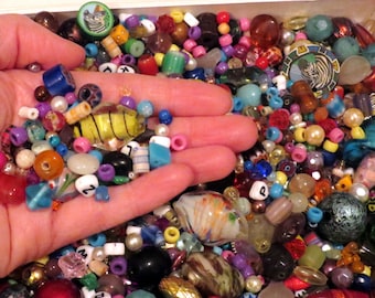 Assorted Bead Mix. Large variety bead assortment. Bead Destach, Seed Beads, Wooden Beads, Lampwork Glass Beads, Bead Soup, random beads