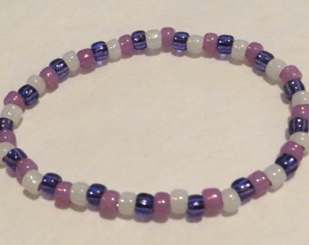 Purple and White Bracelet made from Seed Beads and stretch cord. Purple seed bead bracelet, stretchy bracelet, white seed bead bracelet