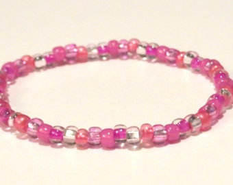 Pink Rainbow Bracelet made from Seed Beads and stretch cord