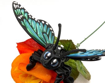 Flexi Butterfly. 3D printed Monarch butterfly. Teal and Silver. Articulating butterfly.