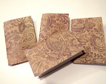 4 Mini Notebooks Brown Paisley. Mini journals, patterned notebook, handmade, blank journal, birthday party, tan journals, NaNoWriMo journal