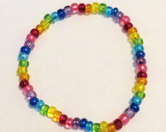 Rainbow Bracelet with Pink, made from Seed Beads and stretch cord Gay Pride Bracelet pink, red, orange, yellow, green, blue, purple,