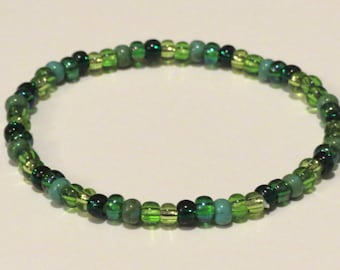 Green Rainbow Bracelet made from Seed Beads and stretch cord